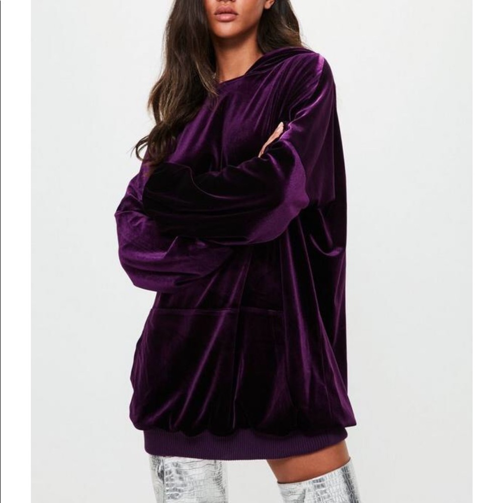 Missguided London Purple Velvet Mini Hoodie Dress
